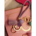 Handmade Leather Tassel Keychain With Candy Ball Charms